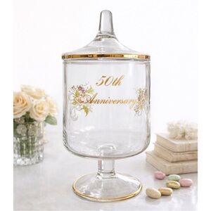 Vintage Fenton 50th Anniversary Covered Candy Dish Gold Trim Floral Glass